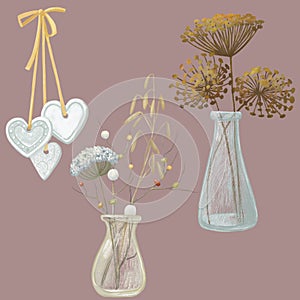 Vases and flowers home decoration set