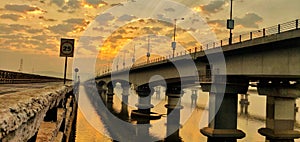 Vashi bridge, Navi Mumbai, Mumbai, India, Maharashtra, sunrise, orange