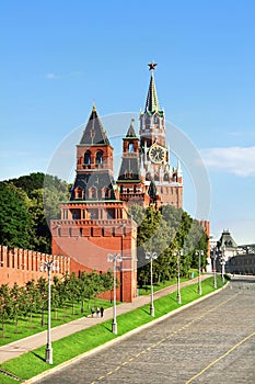 Vasilevsky Spusk Saint Basil descent. Towers of the Moscow Kremlin photo