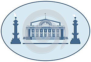 Vasilyevsky island Spit Strelka Rostral columns and St Petersburg Stock Exchange