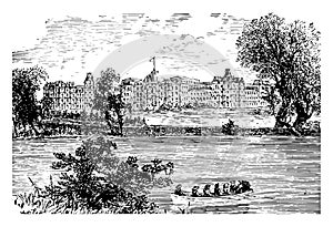 Vassar College from the Lake vintage illustration