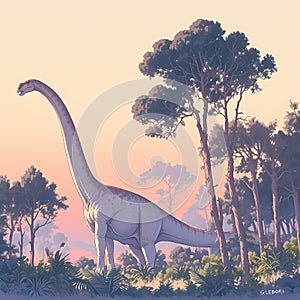 Vast Brachiosaurus in Prehistoric Landscape