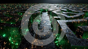 Futuristic Technology Labyrinth on a Glowing Circuit Board