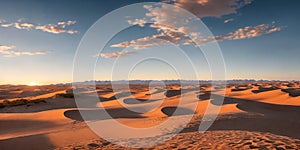 A vast desert expanse with rolling dunes under a sunny sky. Generative AI