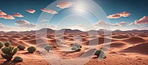 A vast desert expanse with rolling dunes under a sunny sky. Generative AI