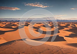 A vast desert expanse with rolling dunes under a sunny sky. Generative AI