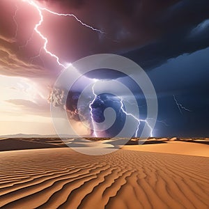 at vast desert, lightning strike colored 3d rendering element.