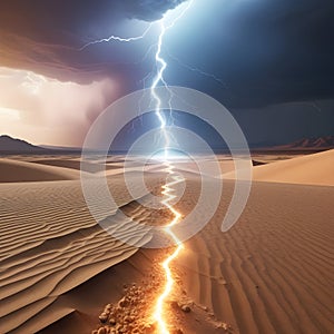 at vast desert, lightning strike colored 3d rendering element.