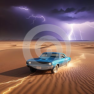 at vast desert, lightning strike colored 3d rendering element.