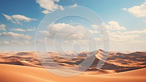 Vast desert scene, blue skies and clouds sand for miles