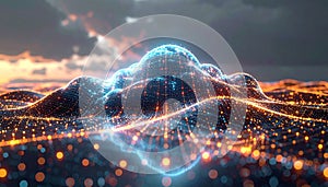 Futuristic Data Cloud and Network Grid Visualization