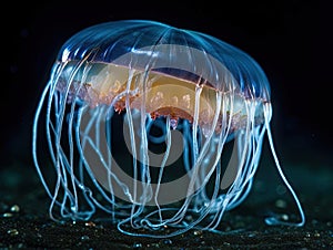Glowing jellyfish in dark void photo