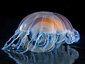 Glowing jellyfish in dark void photo