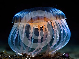 Glowing jellyfish in dark void photo