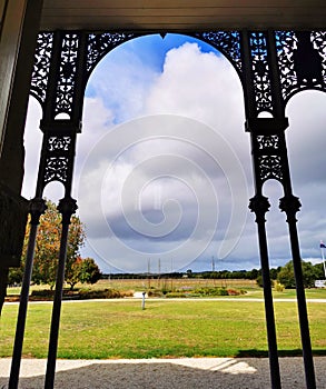 The vast field outside the window