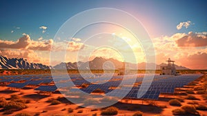 A vast field of solar panels glistening under the sun, depicting the harnessing of solar energy for sustainable power generation