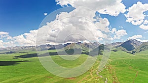 Vast grasslands and mountains in a fine day