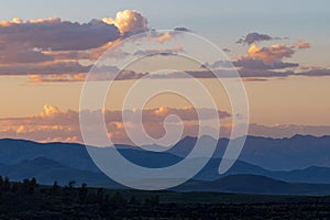 Vast landscape of Craters of the Moon National Monument and Preserve near Arco, Idaho at sunset