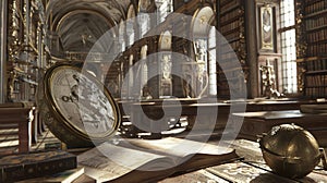 A vast library filled with esoteric texts and mysterious artifacts each bearing enigmatic symbols and sigils awaits the