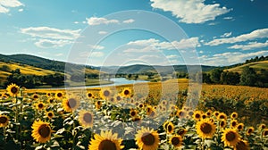 The vast sunflower field, with its endless beauty, captures the essence of nature\'s elegance and grandeur