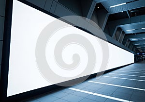 Vast white digital screen in modern architectural space