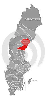 Vasternorrland red highlighted in map of Sweden photo