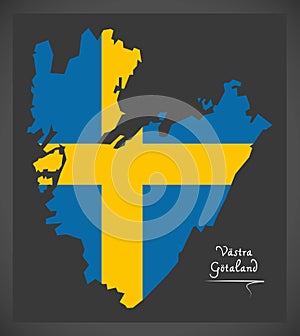 Vastra Gotaland map of Sweden with Swedish national flag illustration photo