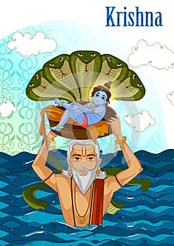 Vasudev carrying little Krishna with Kaliya Naag on Janmashtami