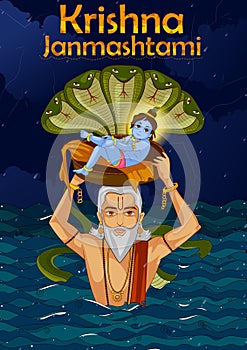 Vasudev carrying little Krishna with Kaliya Naag on Janmashtami photo