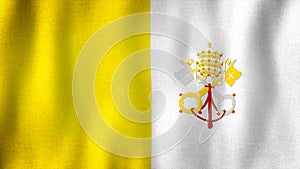 Vatican City flag waving in the wind. Closeup of realistic flag with highly detailed fabric texture