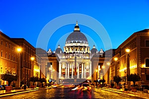 Vatican City. Illuminated St. Peters Basilica