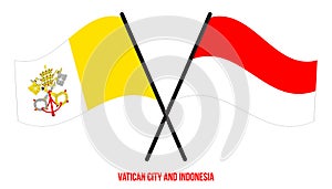 Vatican City and Indonesia Flags Crossed And Waving Flat Style. Official Proportion. Correct Colors