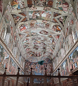 Vatican city, Italy - October 3, 2023: A fragment of the painting inside the Sistine Chapel.