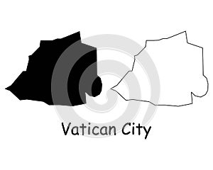 Vatican City Map. Holy See Black silhouette and outline map isolated on white background. Vatican City State Territory Border EPS