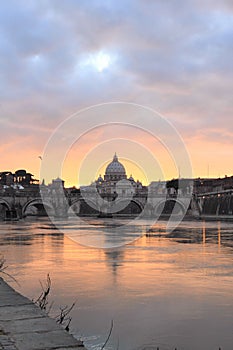 Vatican city reflected on Tiber river