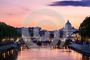 Vatican City, Rome, Italy, Beautiful Vibrant Night image Panoram