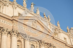 Vatican City, Rome, Italy - February 16, 2015: Part of the facade of the building in the Vatican, Rome, Italy
