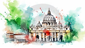 The Vatican city, Rome, Italy. watercolor art illustration