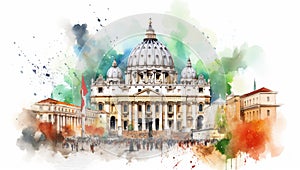 The Vatican city, Rome, Italy. watercolor art illustration