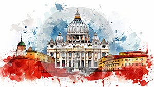 The Vatican city, Rome, Italy. watercolor art illustration