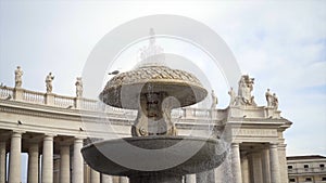 Vatican City, Rome, Saint Peter`s Basilica in St. Peter`s Square. Stock. Italian fountain