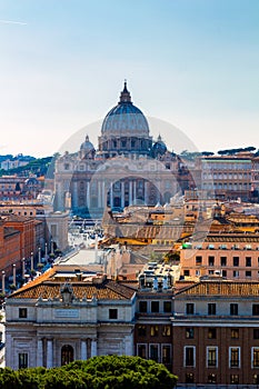 Vatican city. St Peter`s Basilica. Panoramic view of Rome and St. Peter`s Basilica, Italy