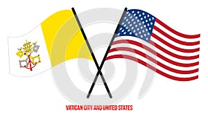 Vatican City and United States Flags Crossed Flat Style. Official Proportion. Correct Colors