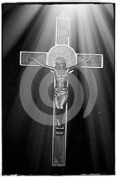 Vatican Cross In A Ray Of Light B&W