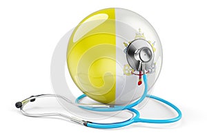 Vatican flag with stethoscope. Health care in Vatican concept, 3D rendering