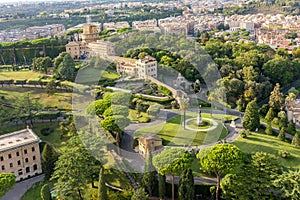 Vatican gardens seen from top of St. Peter\'s basilica, center of Rome, Italy photo