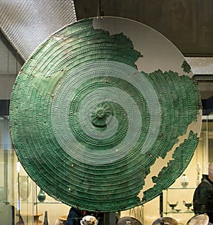 Ancient Etruscan bronze shield on display of the Museums of Vatican