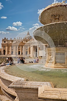 Vatican, Italy - July 15, 2018: Tourists on Basilica di San Pietro. Rome, Saint Peter Square