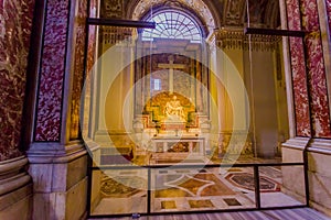 VATICAN, ITALY - JUNE 13, 2015: La Pieta from Michelangelo inside St. Peter Basilica, great sculture that shows Mary