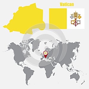 Vatican map on a world map with flag and map pointer. Vector illustration
